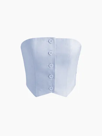 Leinen-Mischung Knopf-Rohr Crop Top