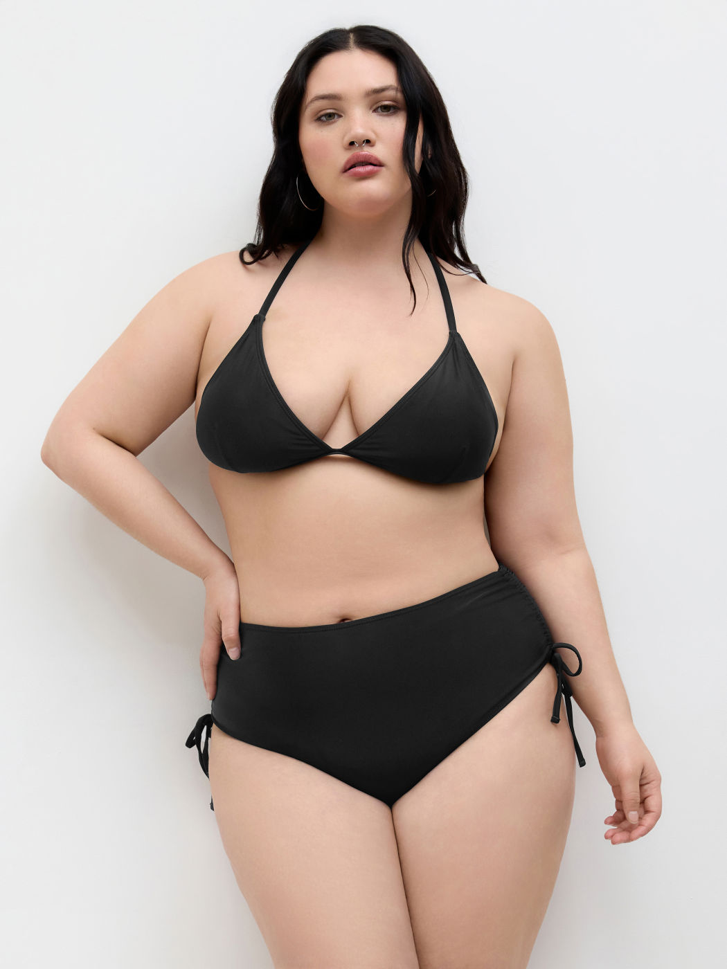 V-Ausschnitt, Reißverschluss, ruchierter Halter, Bikiniset mit voller Abdeckung Kurve & Plus