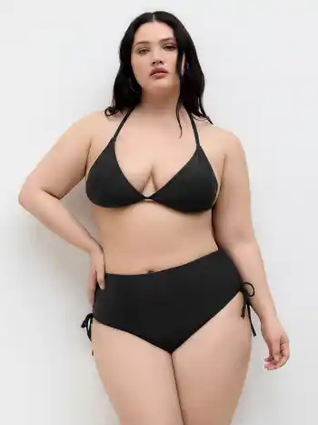V-Ausschnitt, Reißverschluss, ruchierter Halter, Bikiniset mit voller Abdeckung Kurve & Plus