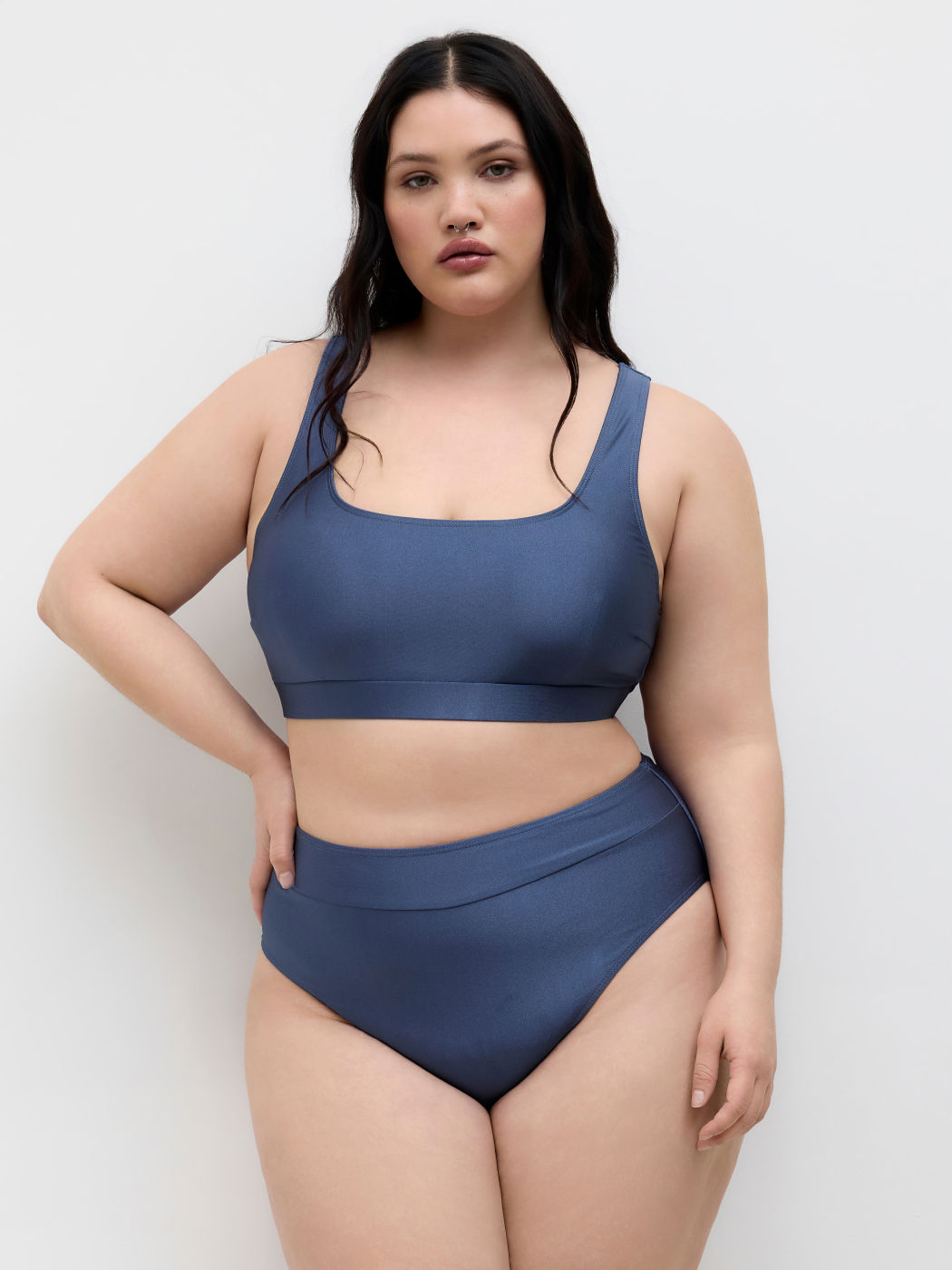 Square Neck Tankini Full Coverage Bikini Set Curve & Plus