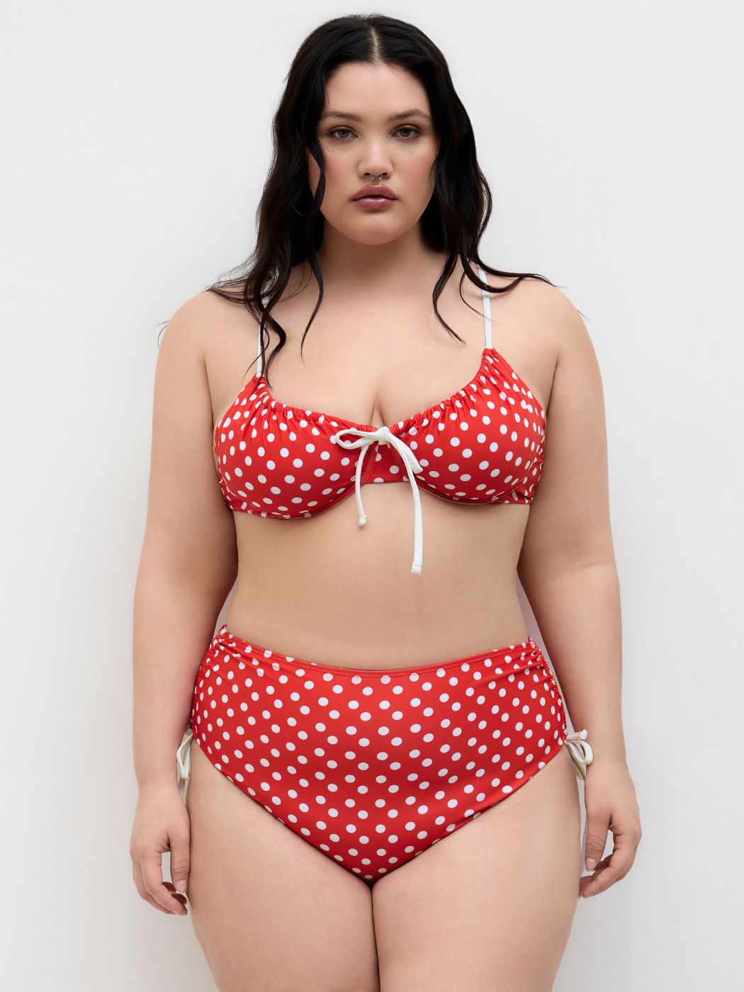 Polka Dot Drawstring Underwire Full Coverage Bikini Set Curve & Plus