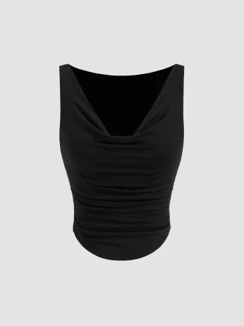 Cowl-Hals-Rusche-Tank-Crop-Top
