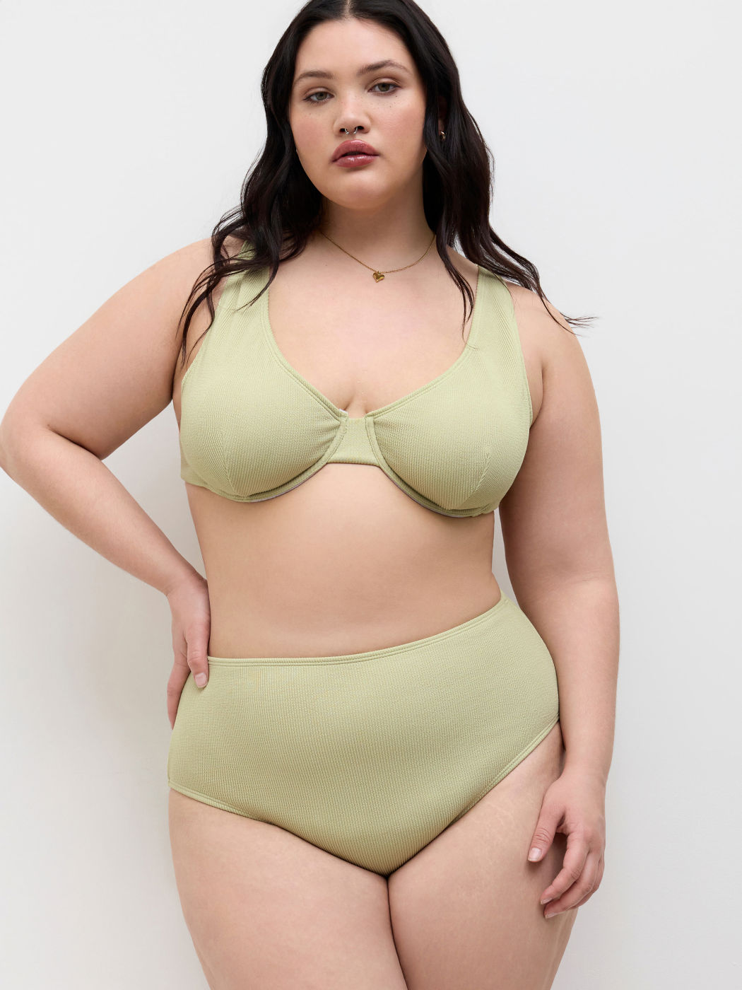 Ribbed V-neck Underwire Full Coverage Bikini Set Curve & Plus