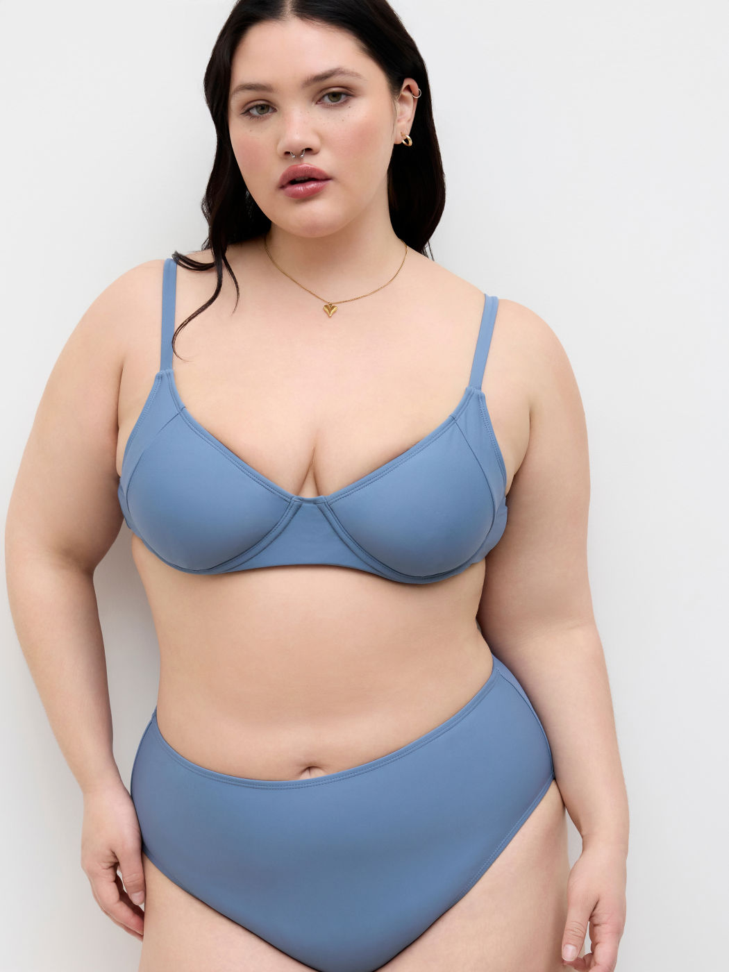 Set bikini V-neck con ferretto, copertura totale, curve & plus size