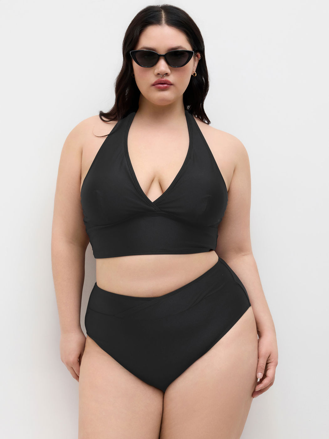 V-neck Glitter Halter Full Coverage Bikini Set Curve & Plus