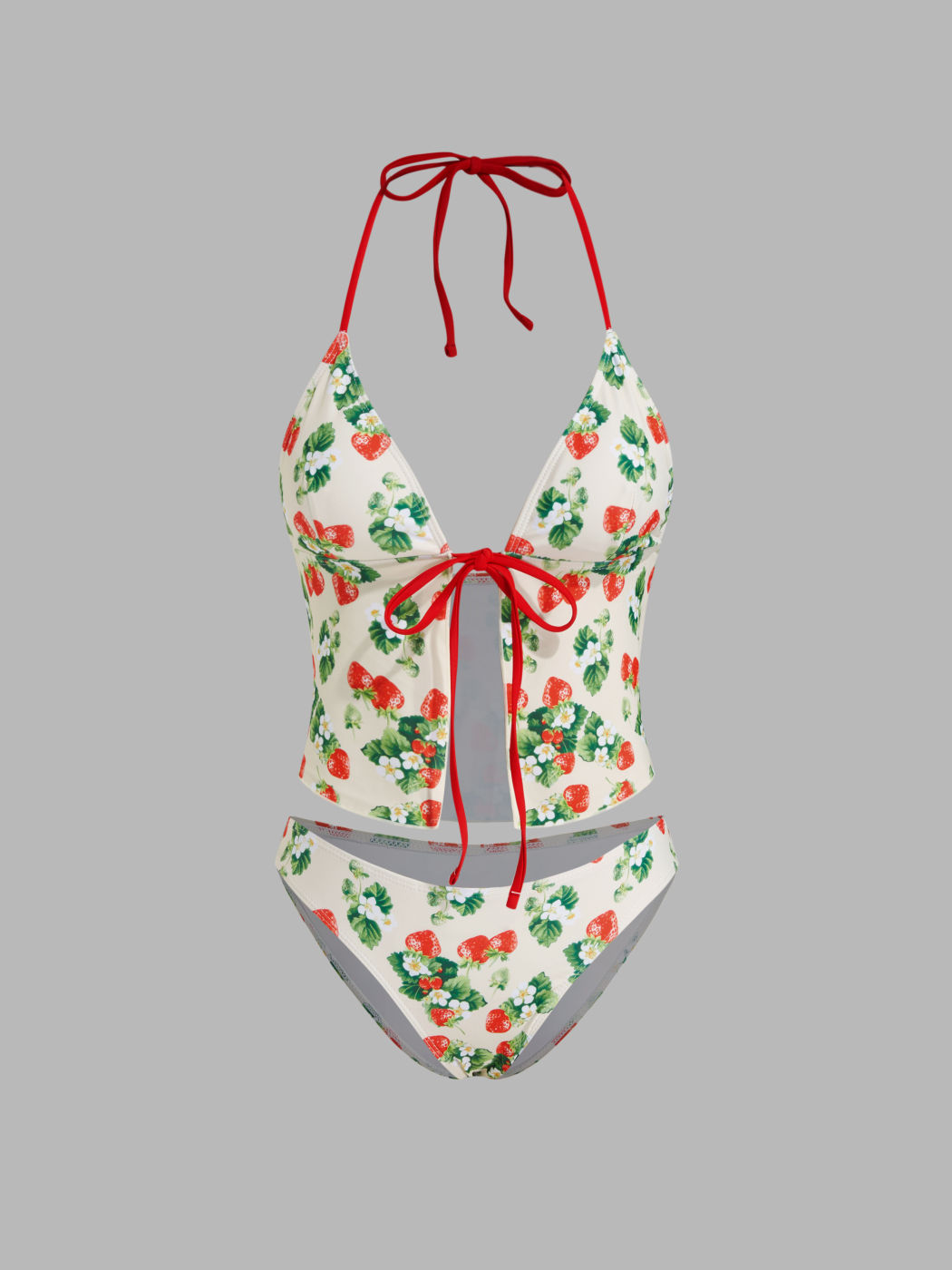V-Ausschnitt Erdbeere Gebundener Tankini Cheeky Bikini-Set
