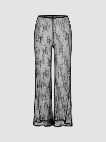 Pantaloni coprenti in pizzo floreale trasparente