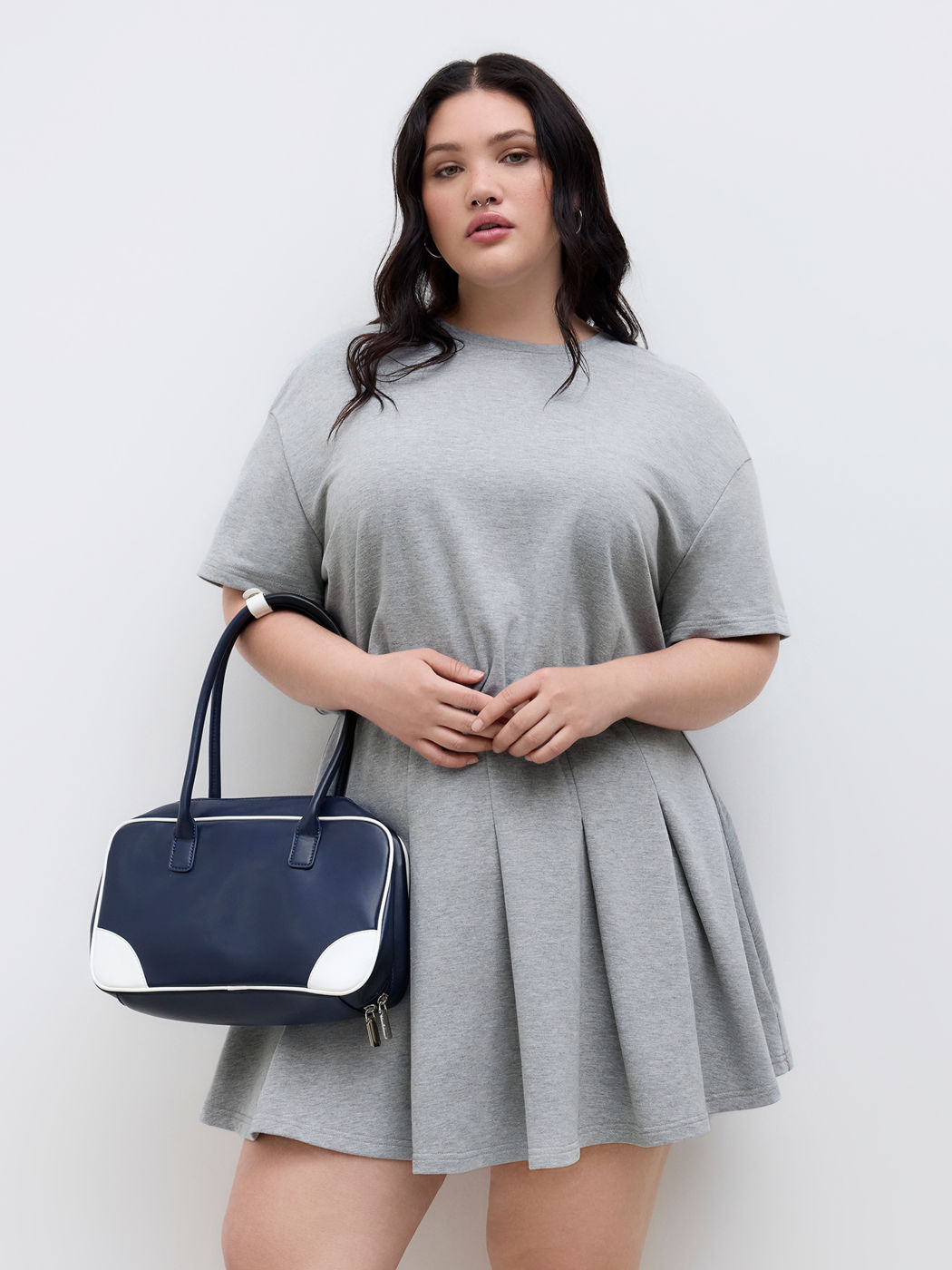 Cotton-blend Pleated Mini Dress Curve & Plus