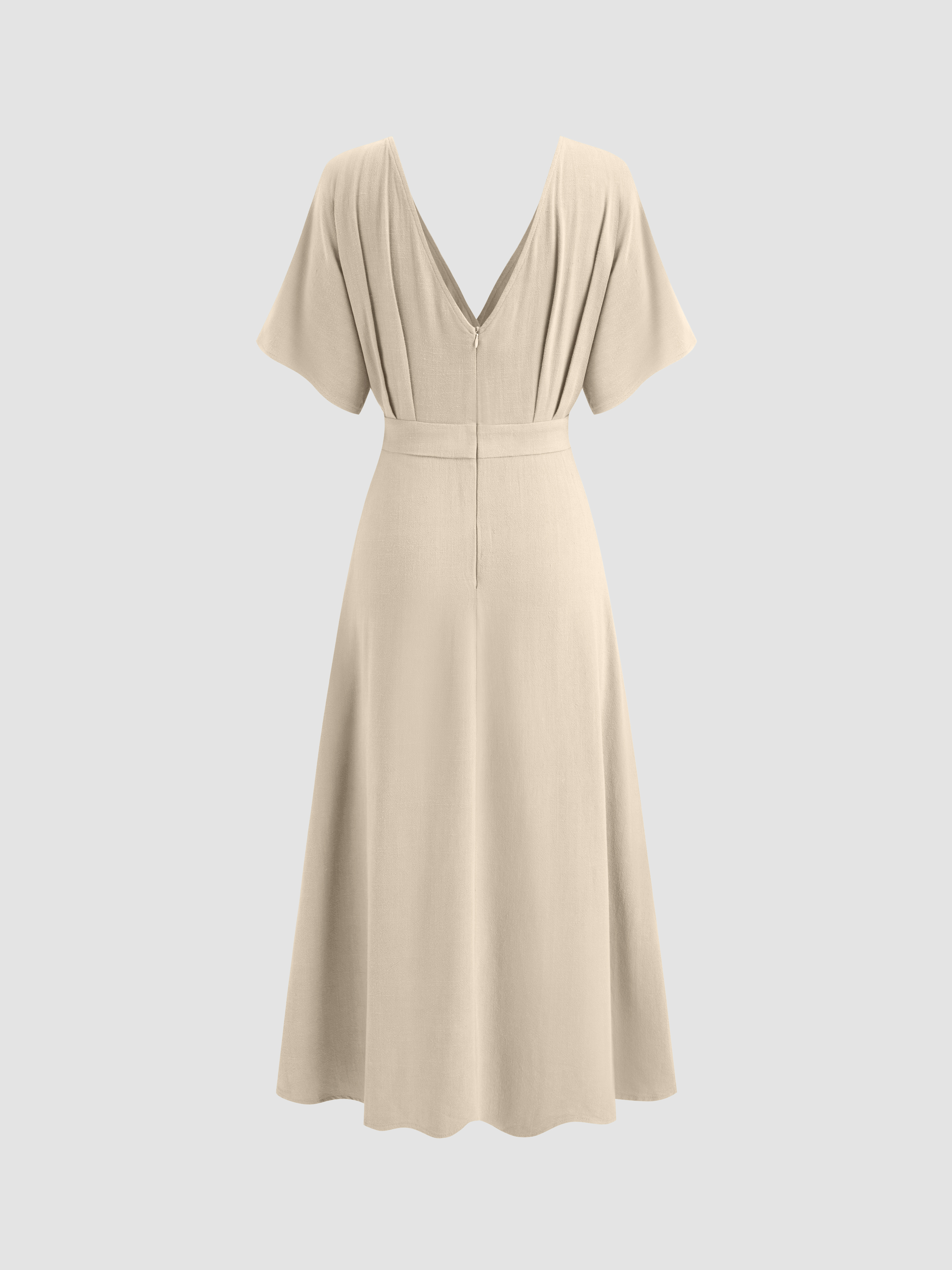 Formal Dresses Woven Linen-blend V-neck Solid Ruffle Split