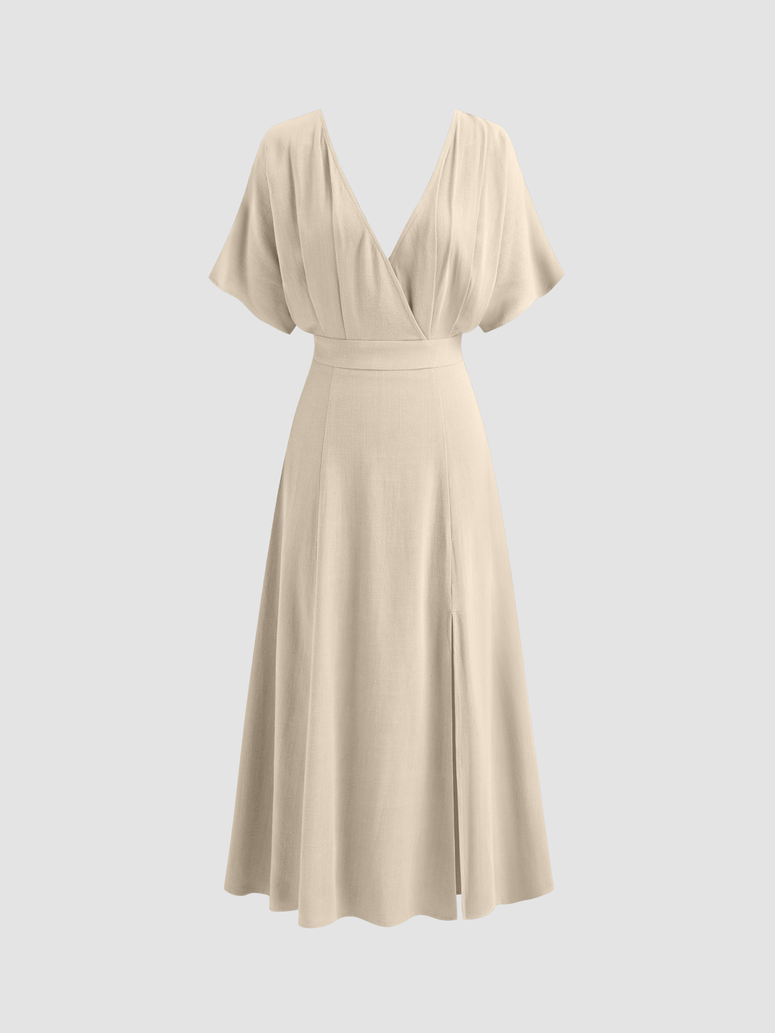 Formal Dresses Woven Linen-blend V-neck Solid Ruffle Split
