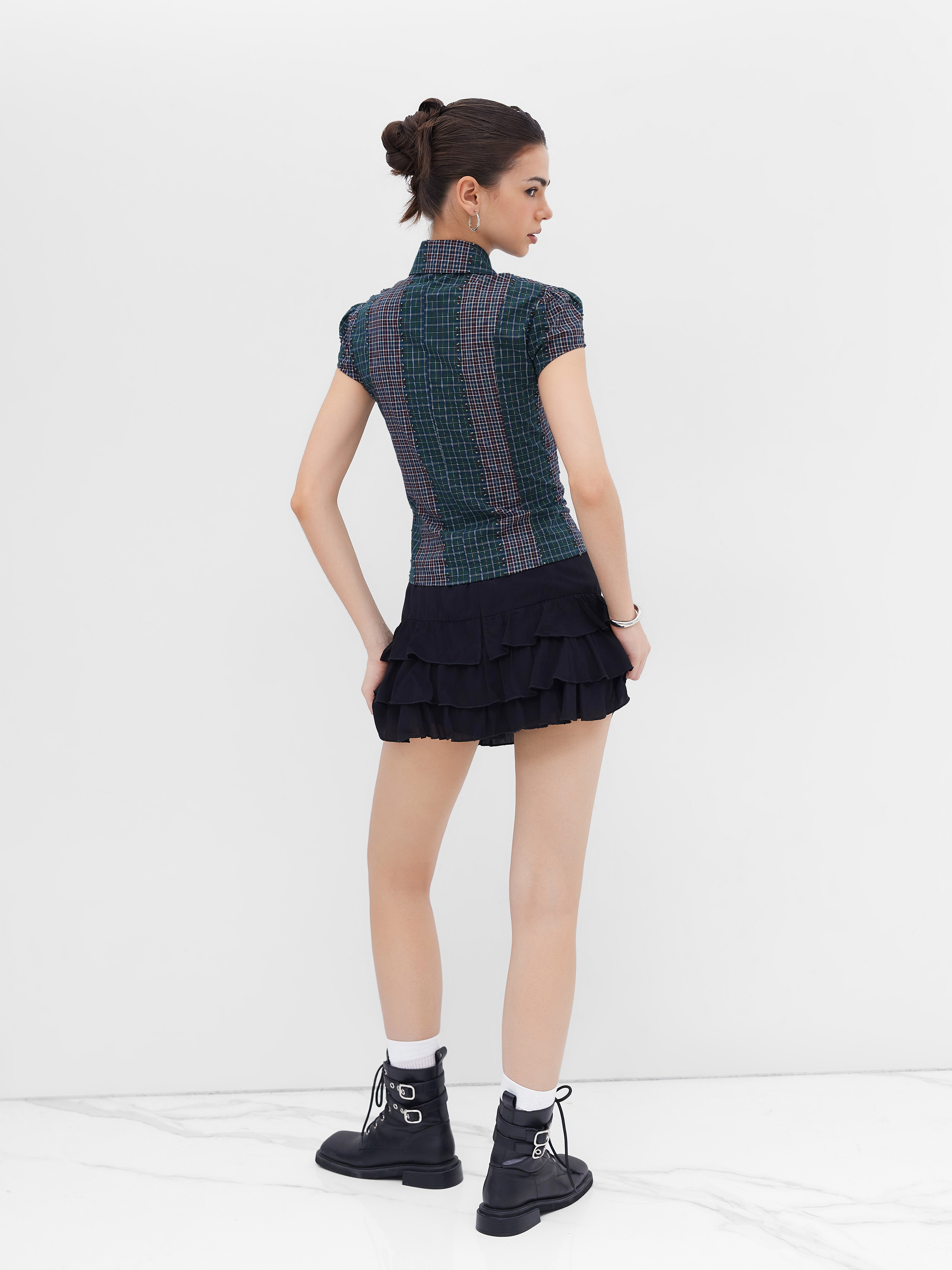 100% Cotton Asymmetrical Button Two Tone Patched Shirt