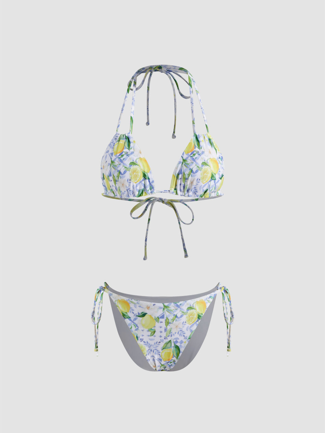 Bikini-Set mit Halterhalslinie, zitronengelb und Knoten an der Seite