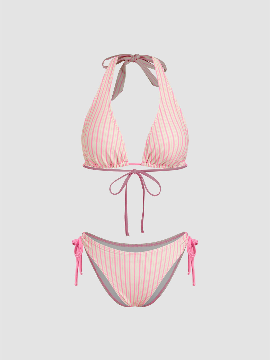 Halter Neckline Stripe Knotted Bracelet Cheeky Bikini Set