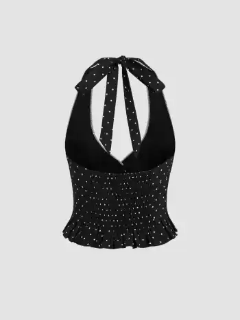 Crop Tops en dentelle avec col halter et plis