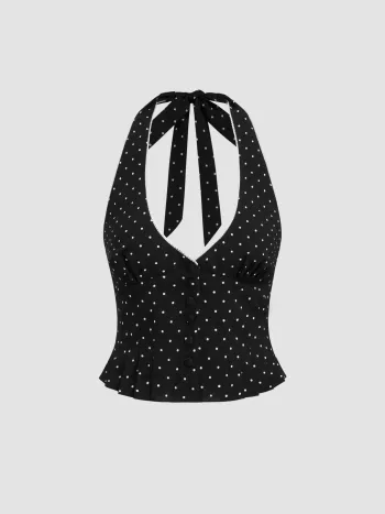 Crop Tops en dentelle avec col halter et plis