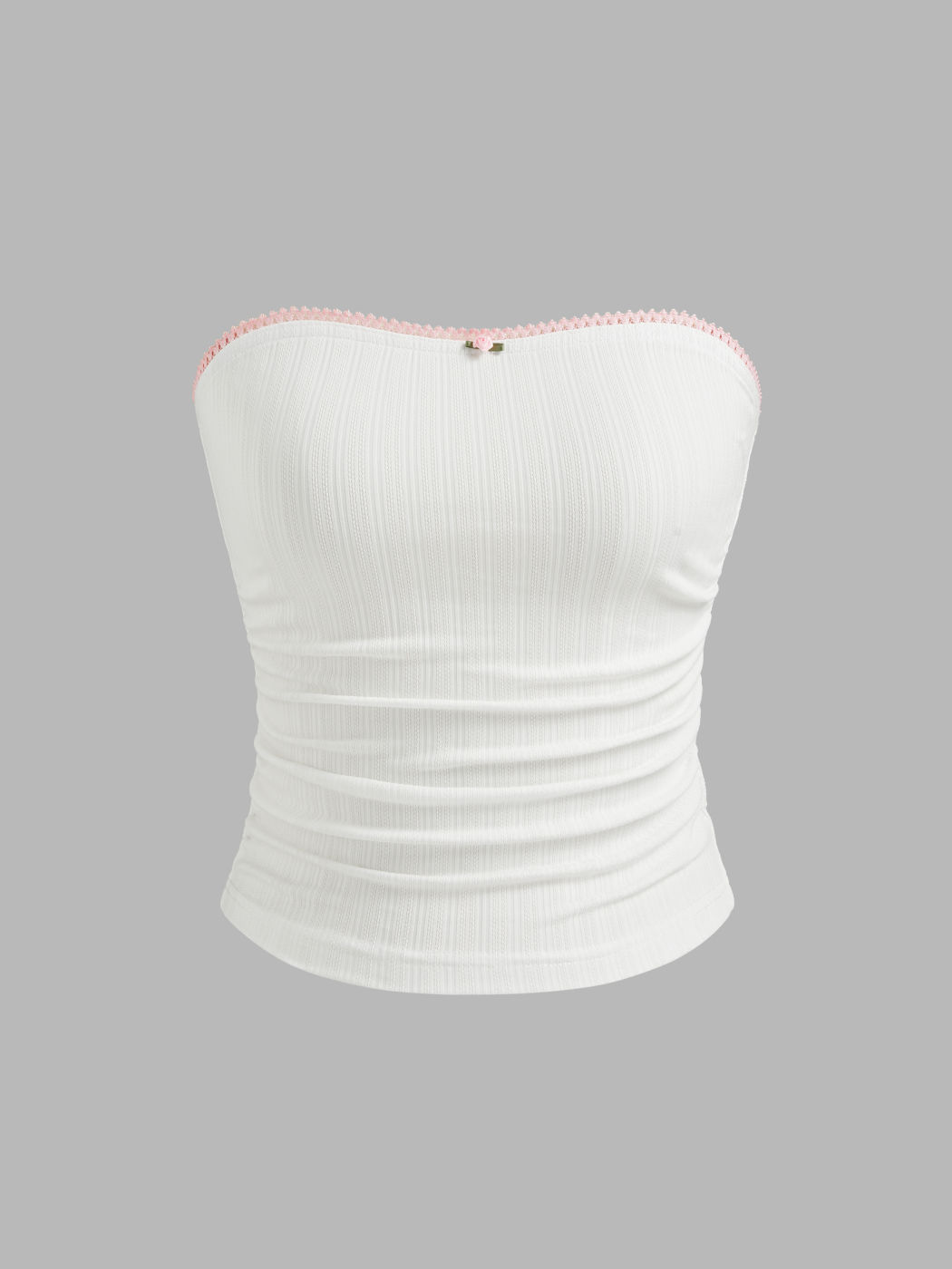 Rosette Ruched Contrasting Binding Bandeau Top