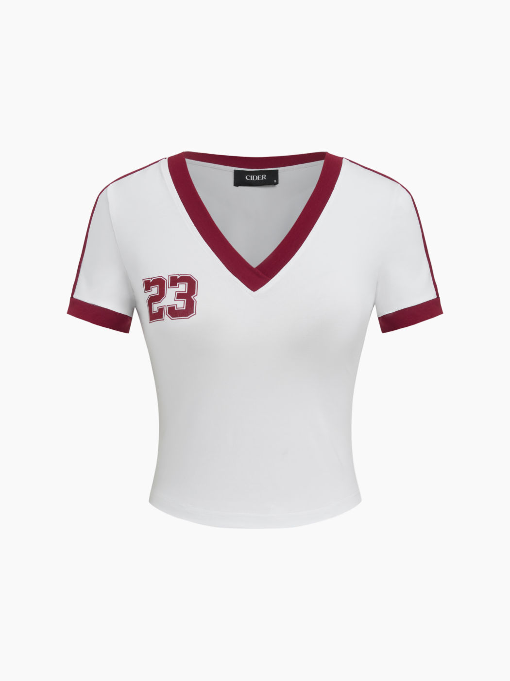 Cotton-blend V-neck 23 Graphic Contrasting Binding Tee