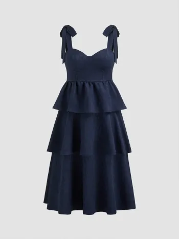 Jacquard-Sweetheart-Bowschleife geschichtetes Maxikleid Kurve & Plus