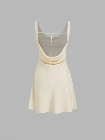Linen-blend Cowl Neck Backless Mini Dress