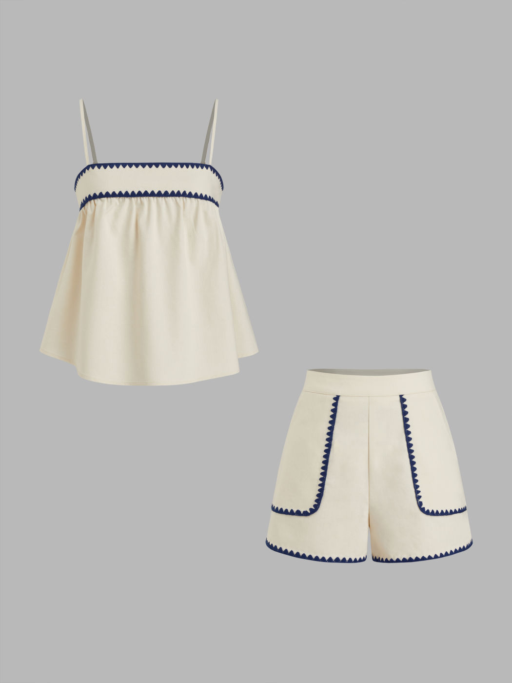Linen-blend Contrasting Binding Oversized Cami Top & Mid Rise Shorts Set
