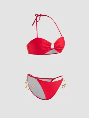 Halterhals O-Ring Obst-Detail Kettenbikini-Set