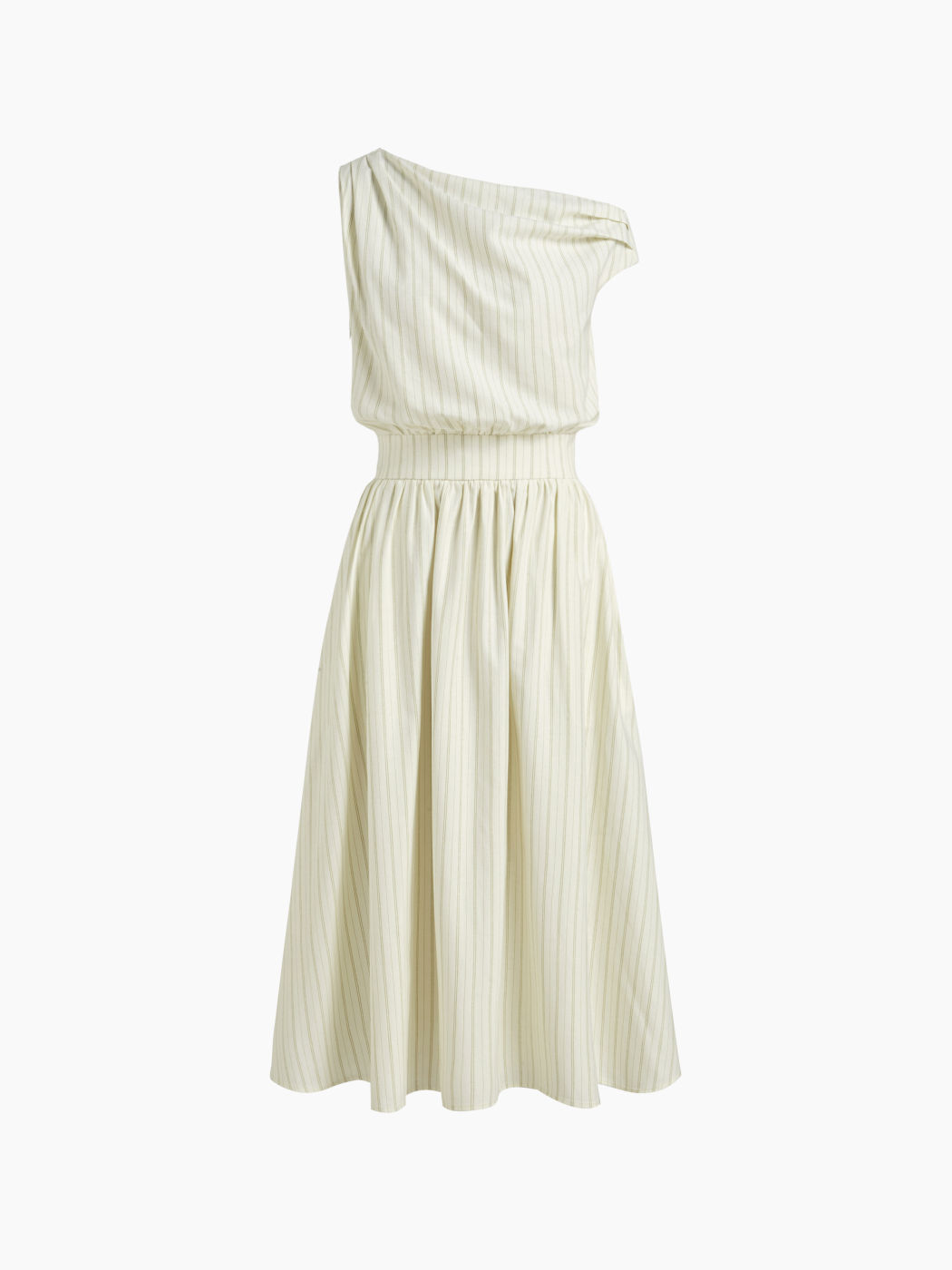 Cotton-blend Asymmetrical Neck Stripe Maxi Dress