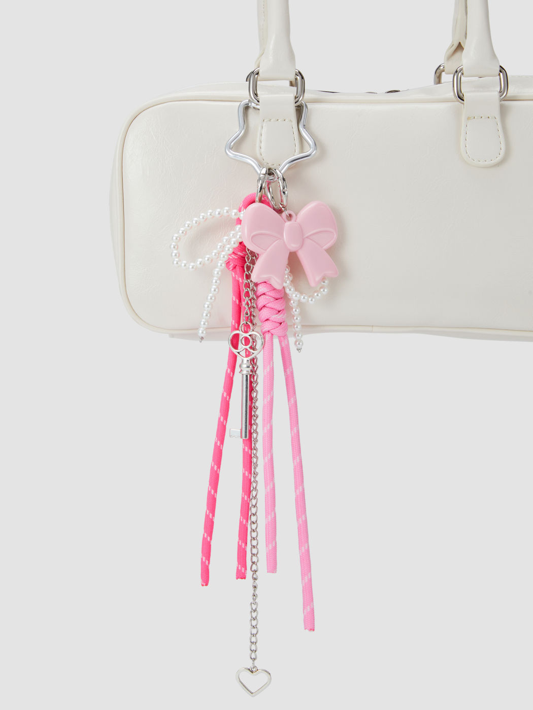 BOW & FAUX PEARL & KEY & HEART BAG CHARM