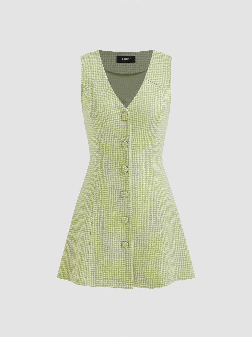 Jacquard V-neck Houndstooth Bowknot Mini Dress