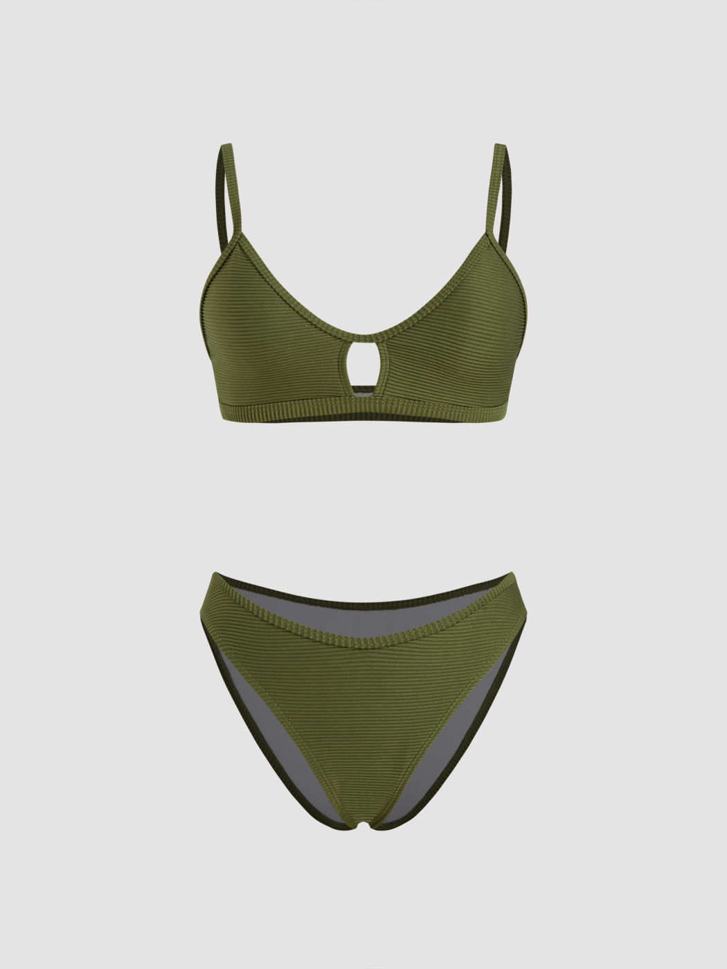Ribbed V-neck Cut Out Bracelet Cheeky Bikini Set