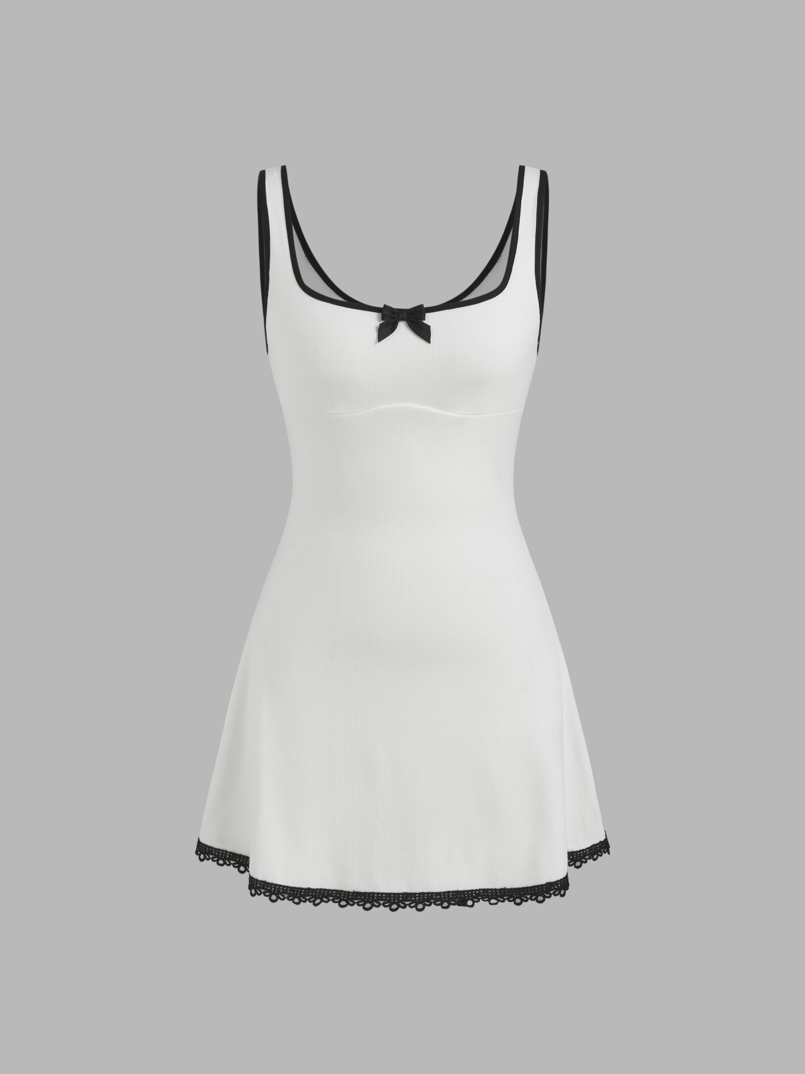 U-neckline Bowknot Contrasting Binding Mini Dress
