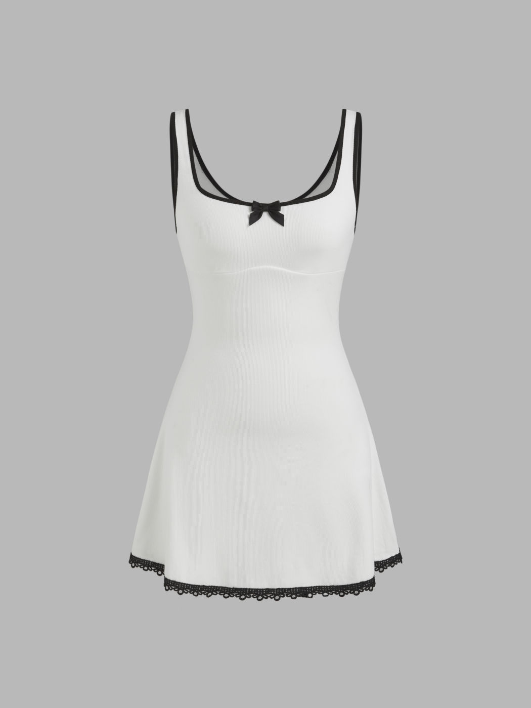 U-neckline Bowknot Contrasting Binding Mini Dress
