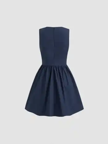 100% Cotton V-neck Button Ruffle Mini Dress