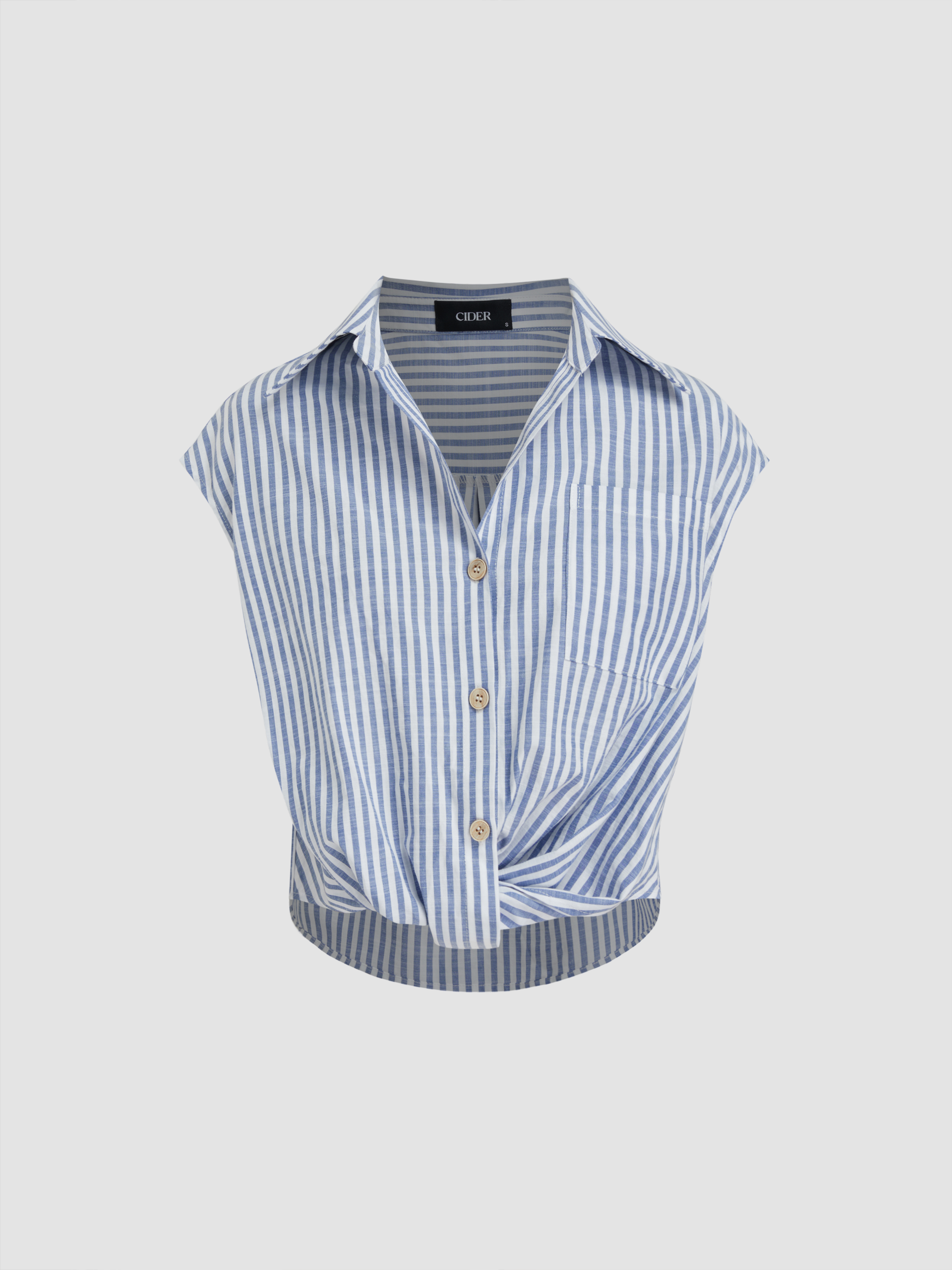 Cotton-blend Collar Stripe Twist Shirt