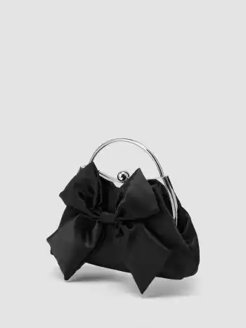 BOW METALLIC CHAIN STRAP SATIN CLUTCH BAG