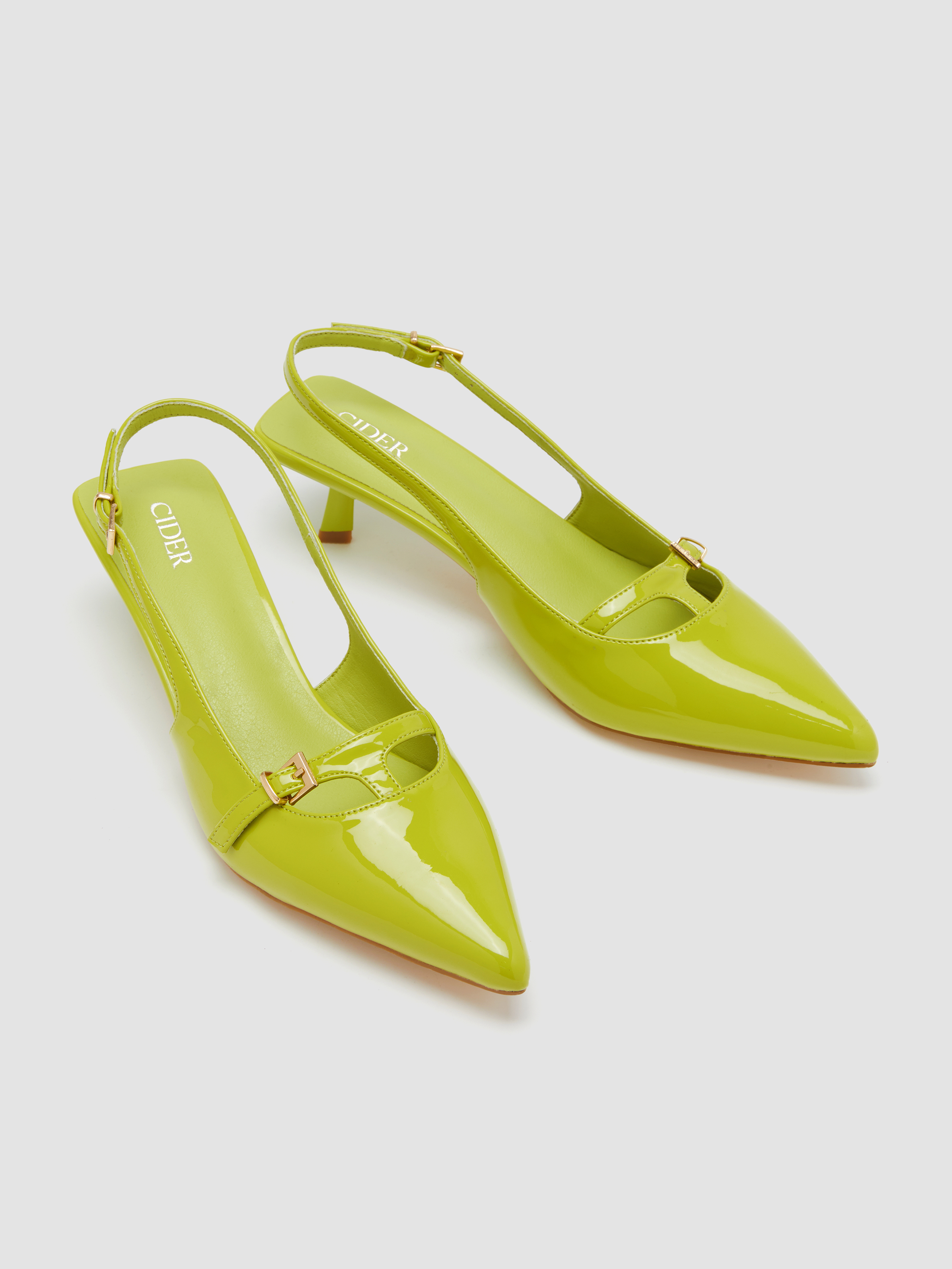 BUCKLE POINTED TOE FAUX LEATHER SLINGBACK HEELS