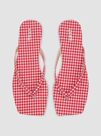 GINGHAM FLIP-FLOP SQUARE TOE SLIPPERS