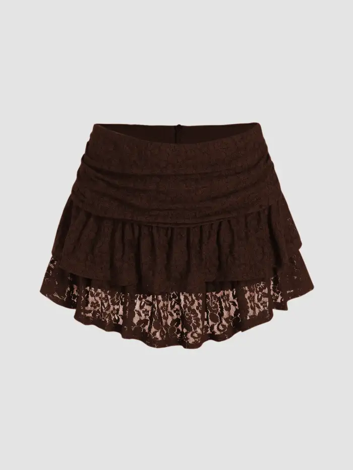 Suede Low Rise Ruched Layered Mini Skirt