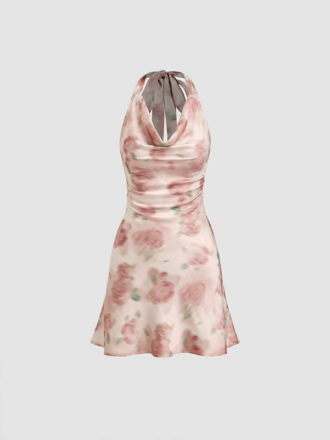 Satin-Cowl-Hals-Blütenkleid Mini