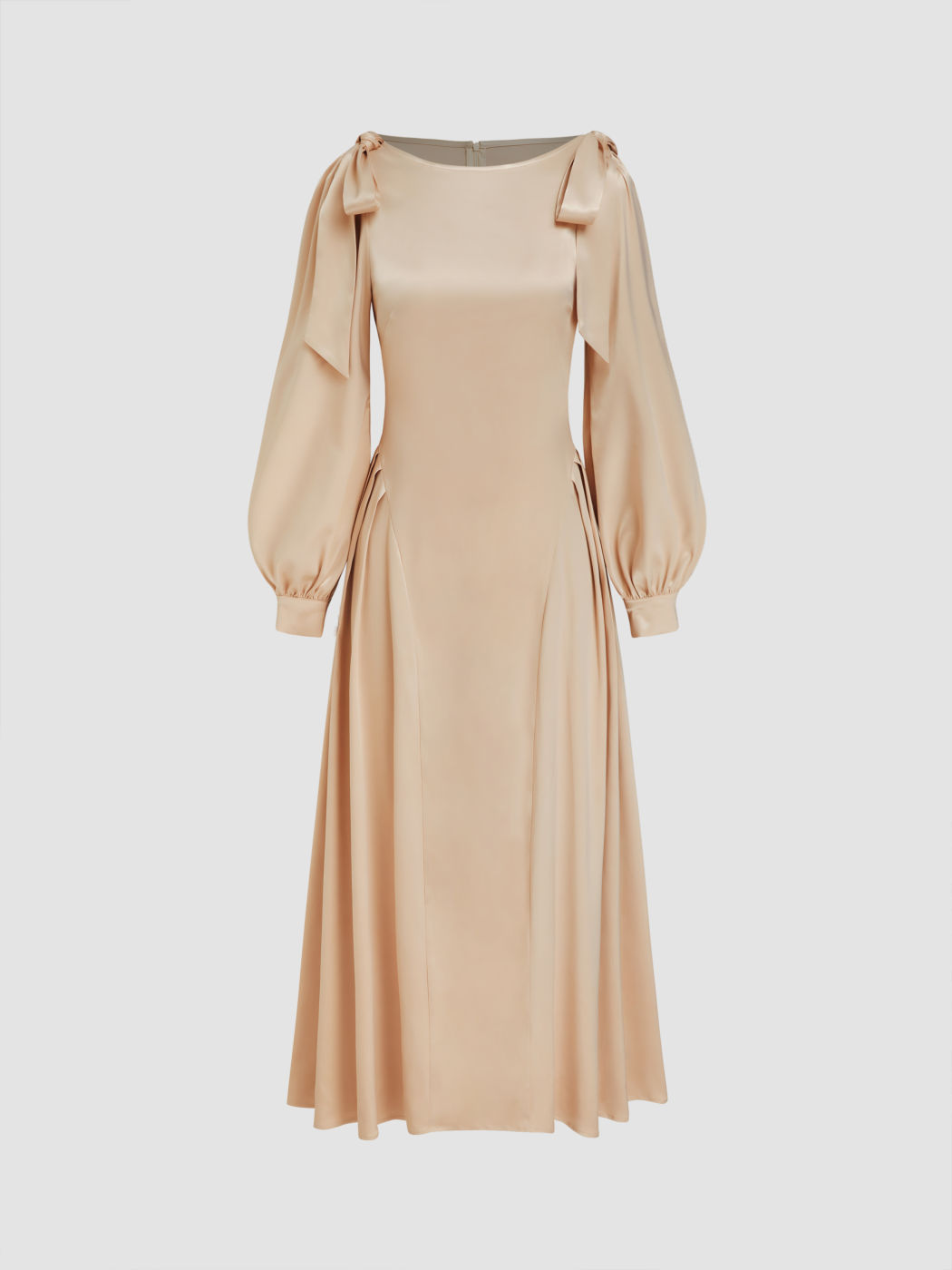 Boat Neck Bowknot Ruffle Puff Sleeve Maxi Dress