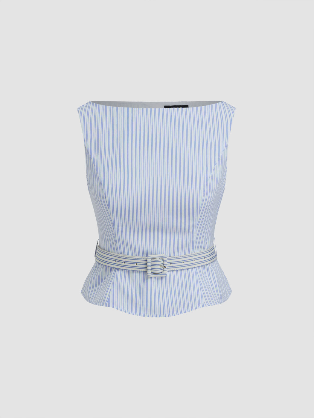 Cotton-blend Boat Neck Stripe Top With Belt