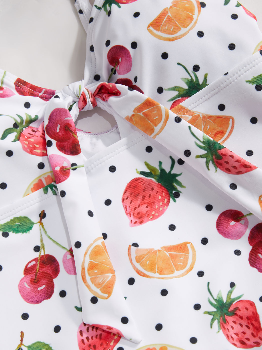 Formgebendes V-Ausschnitt Obst-Polka-Dot Cut-Out Einteiler Badeanzug