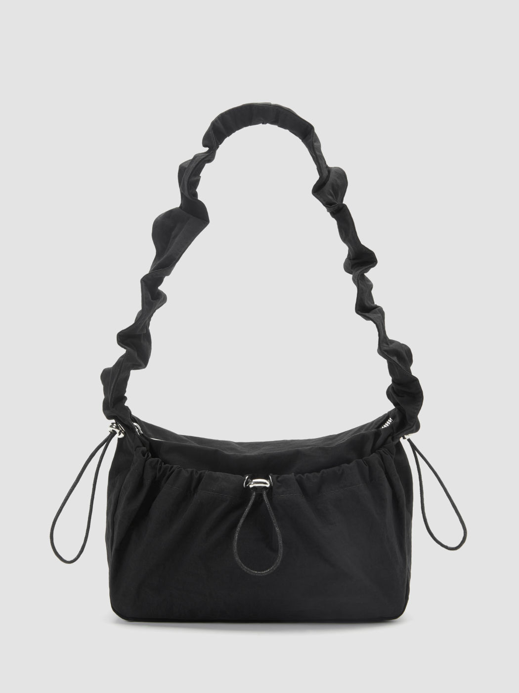 PLEATED STRAP DRAWSTRING NYLON SHOULDER BAGS