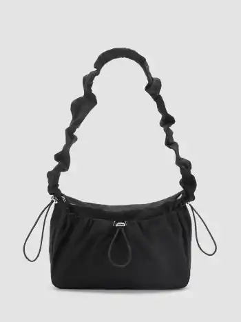 PLEATED STRAP DRAWSTRING NYLON SHOULDER BAGS