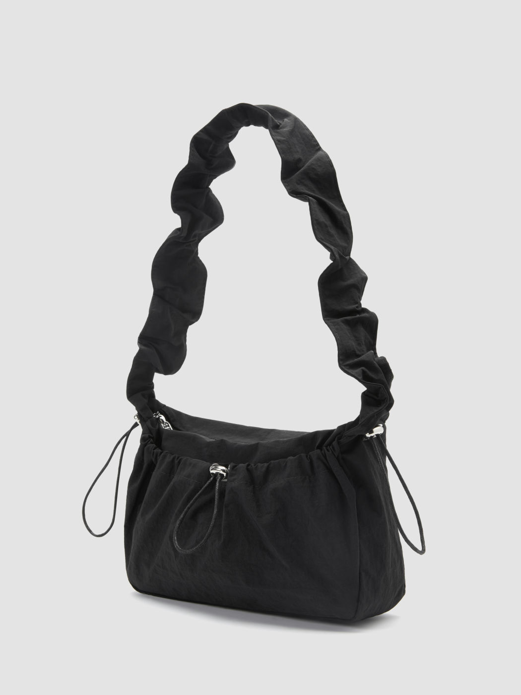 PLEATED STRAP DRAWSTRING NYLON SHOULDER BAGS