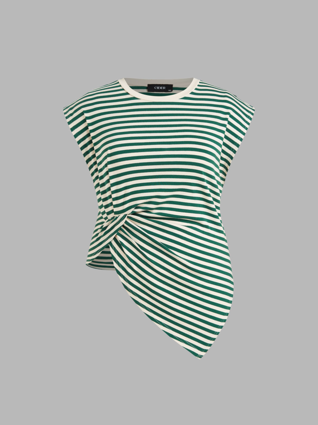 Cotton-blend Stripe Asymmetrical Short Sleeve Top Curve & Plus