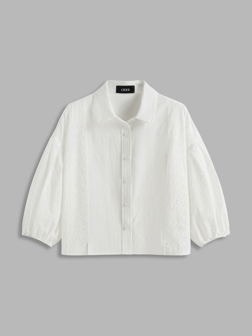 100% Cotton Collar Broderie Anglaise Mid-length Sleeve Oversized Blouse