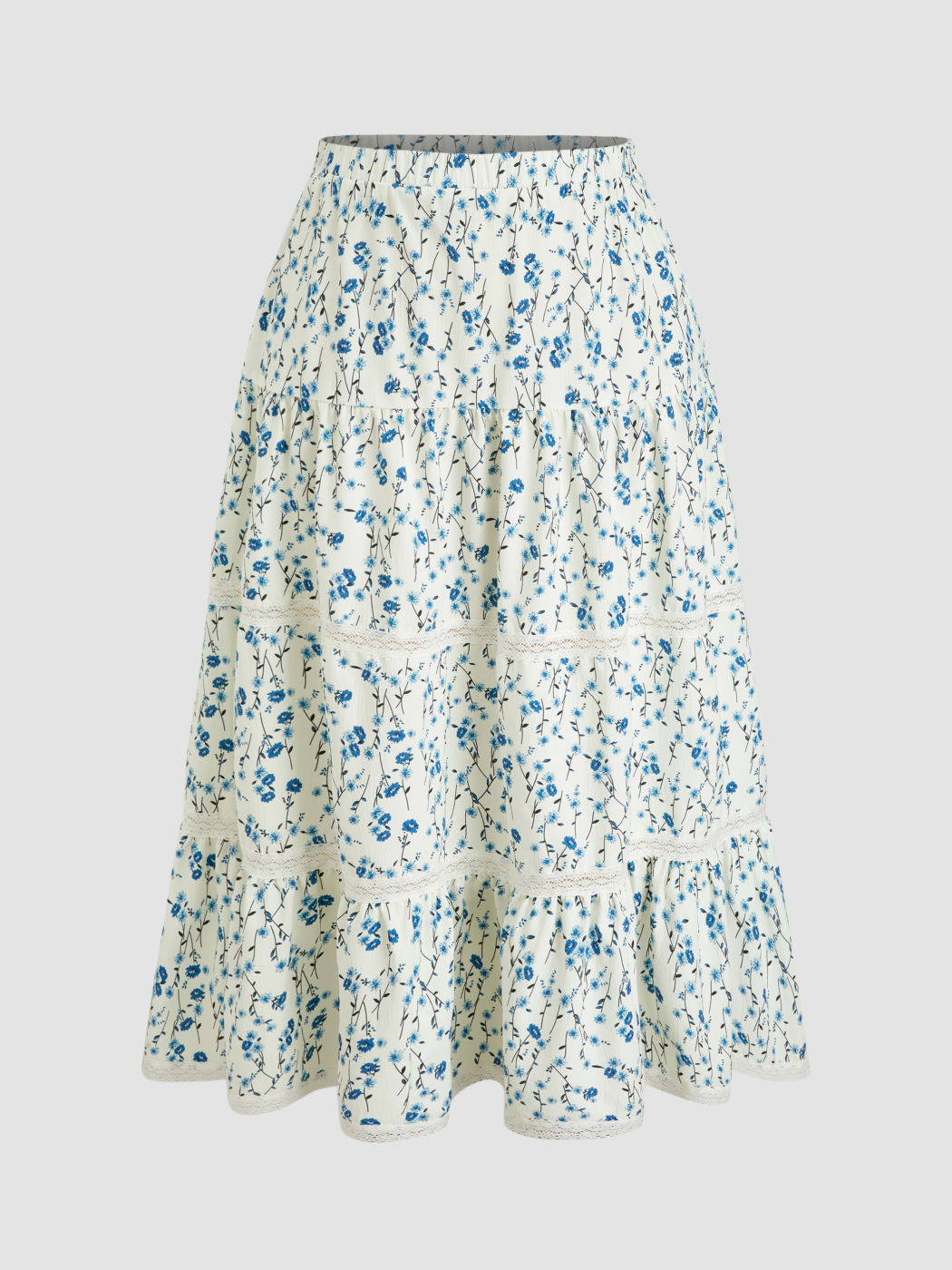 Mid Rise Floral Ruffle Hem Maxi Skirt Curve & Plus