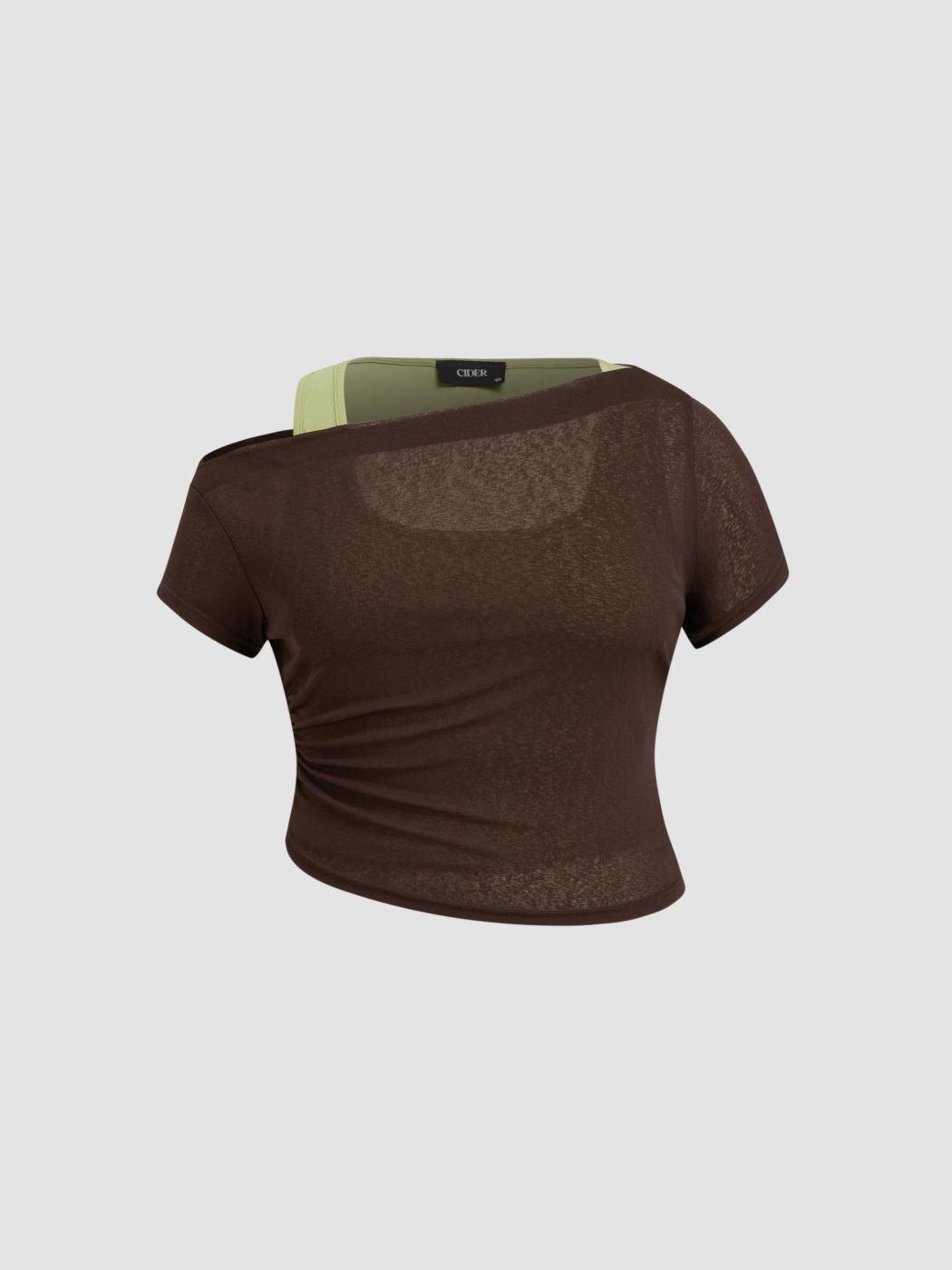 Asymmetrical Neck Ruched Top & Solid Tank Top Curve & Plus