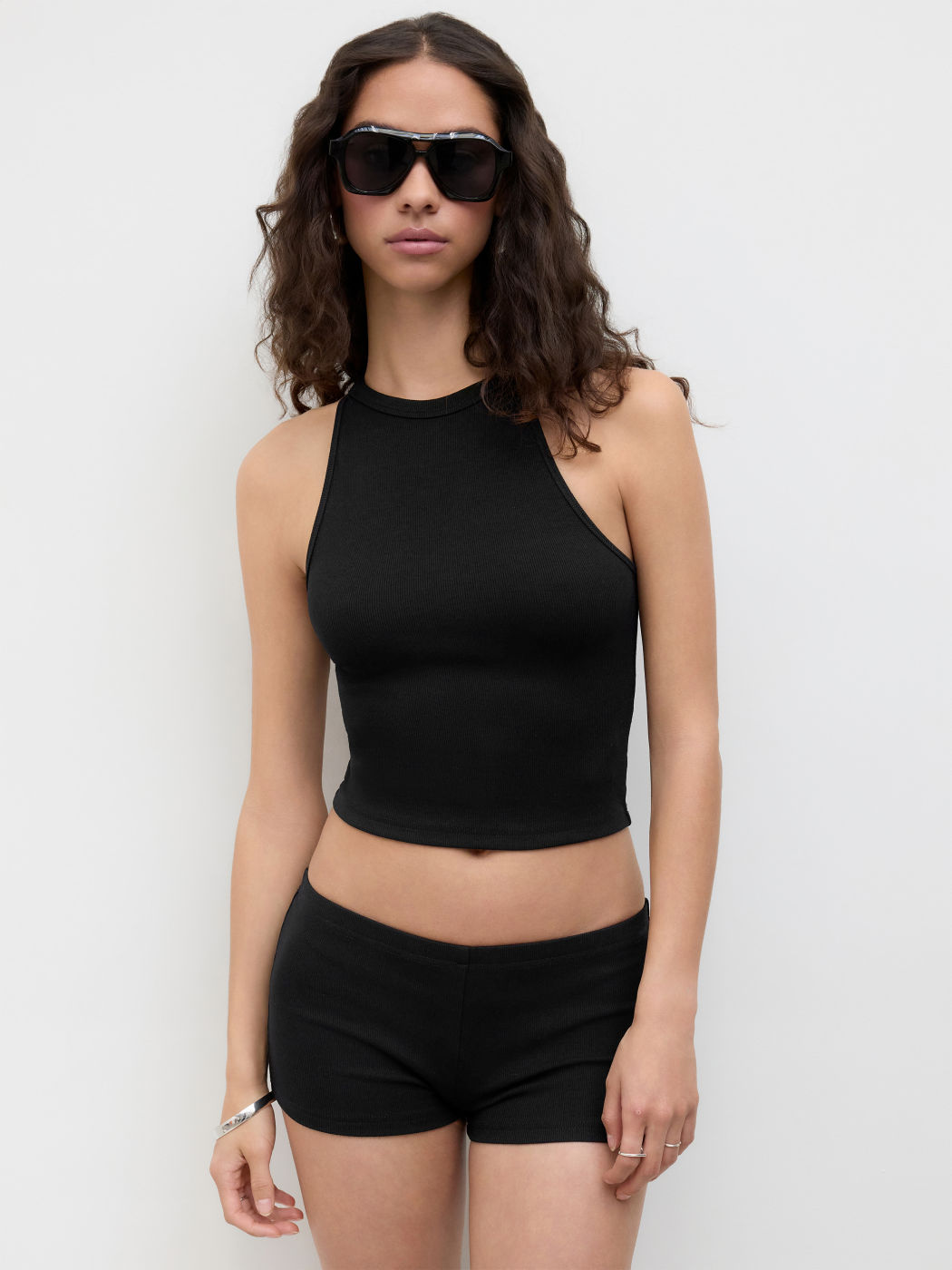 CDR Cotton-blend Round Neckline Tank Top & Low Rise Micro Shorts Set