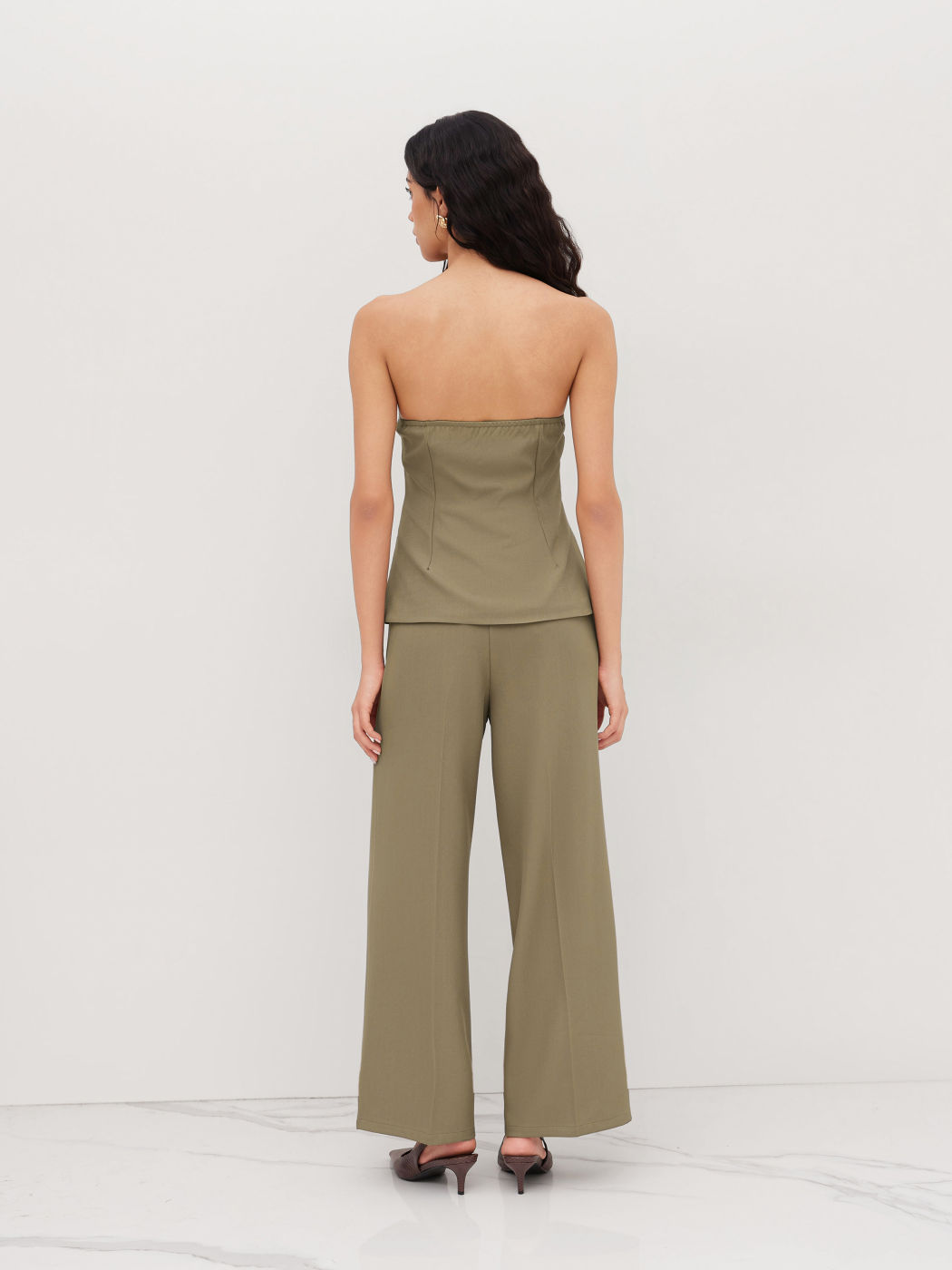 Strapless Button Wide Leg Jumpsuit